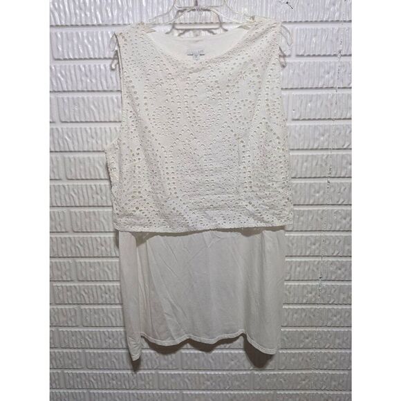 J Jill Women's XL White Embroidered Eyelet Layered Sleeveless Tunic Tank Top - Picture 1 of 7